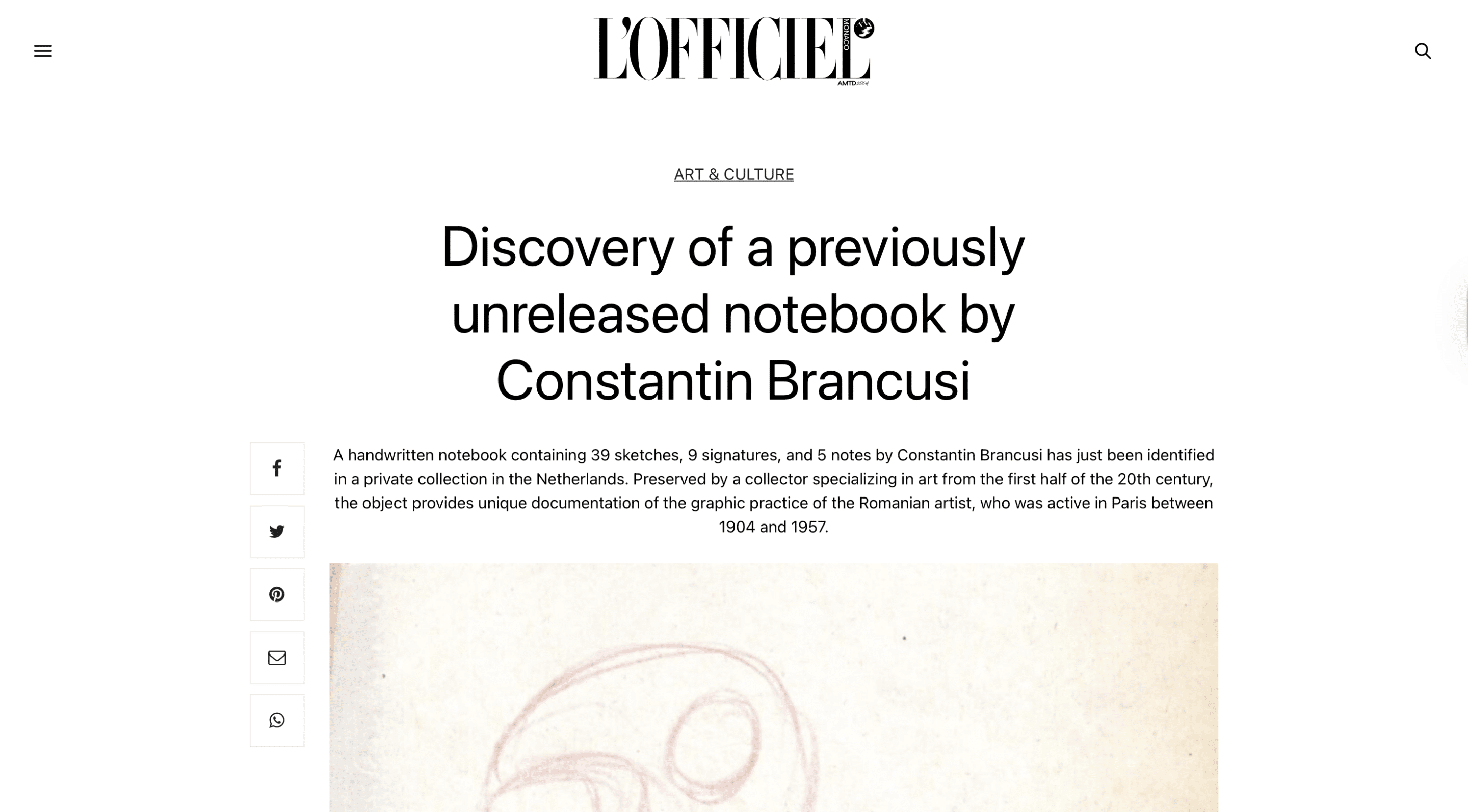 L’Officiel Monaco article on an unreleased Brancusi notebook